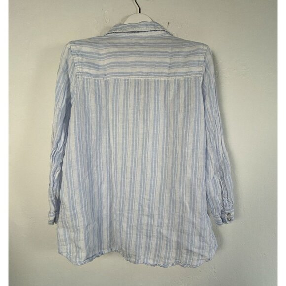 Sigrid Olsen Womens Blue & White Striped Linen Button-Up Shirt Large Long Sleeve - Picture 2 of 7